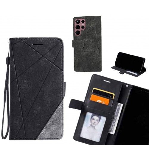 Samsung Galaxy S22 Ultra Case Wallet Premium Denim Leather Cover - Black