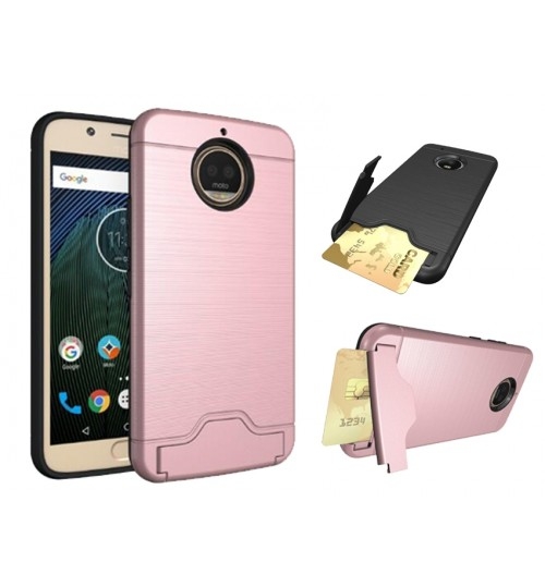 MOTO G5 Plus case impact proof hybrid case card clip Brushed Metal Texture