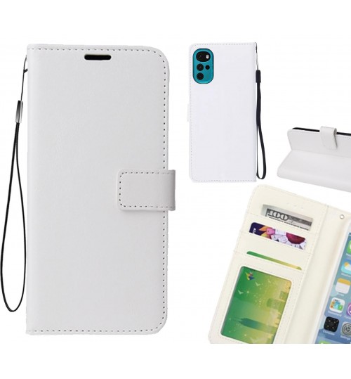 Moto G22 Case Fine Leather Wallet Case - White