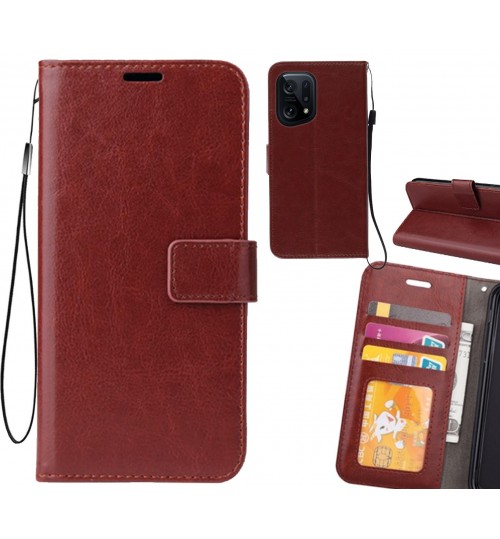 Oppo Find X5 Case Fine Leather Wallet Case - Brown