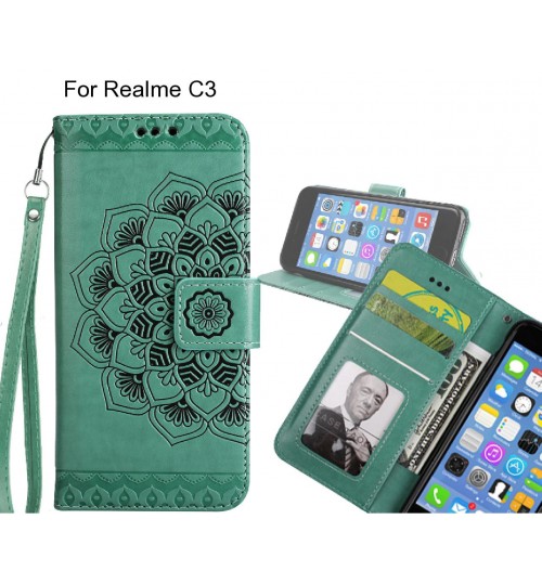 Realme C3 Case mandala embossed leather wallet case