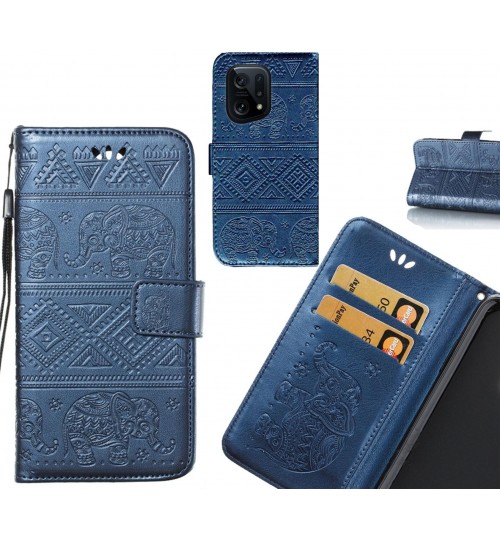 OPPO Find X5 case Wallet Leather case Embossed Elephant Pattern