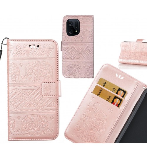 OPPO Find X5 case Wallet Leather case Embossed Elephant Pattern