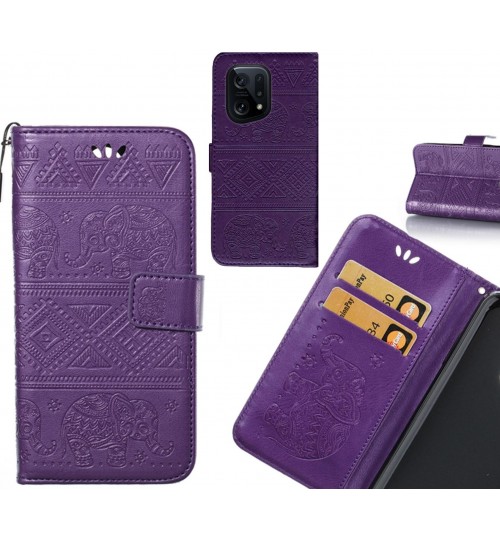 OPPO Find X5 case Wallet Leather case Embossed Elephant Pattern