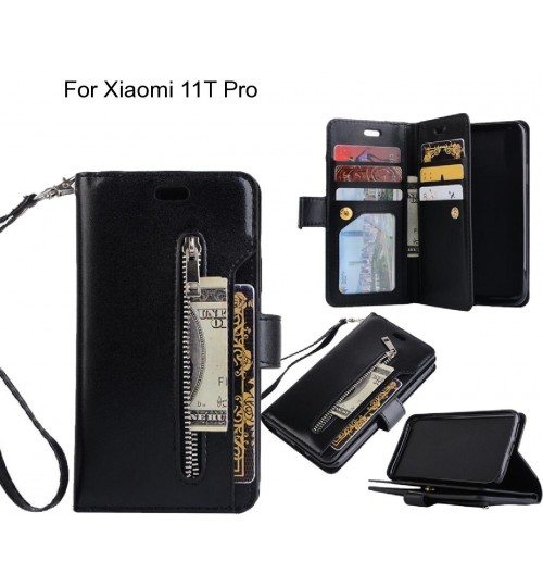 Xiaomi 11t Pro Case 10 Cards Slots Wallet Leather Case With Zip - Black