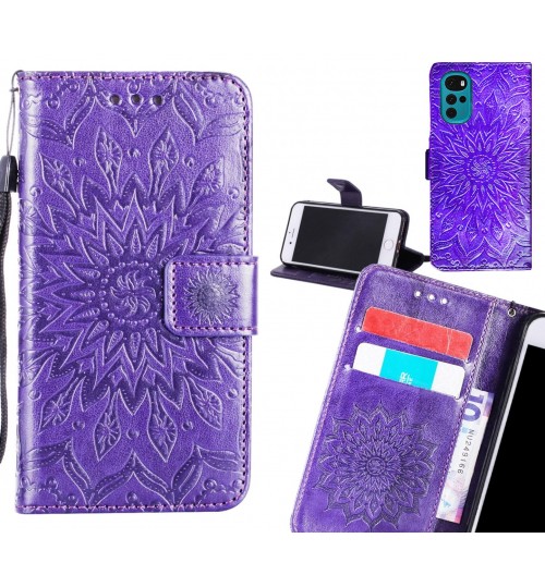 MOTO G22 Case Leather Wallet case embossed sunflower pattern