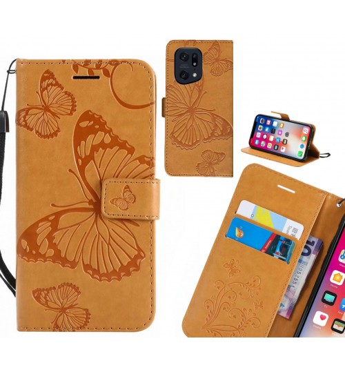 Oppo Find X5 Pro Case Embossed Butterfly Wallet Leather Case - Brown