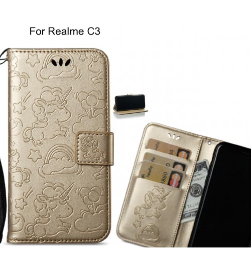 Realme C3  Case Leather Wallet case embossed unicon pattern
