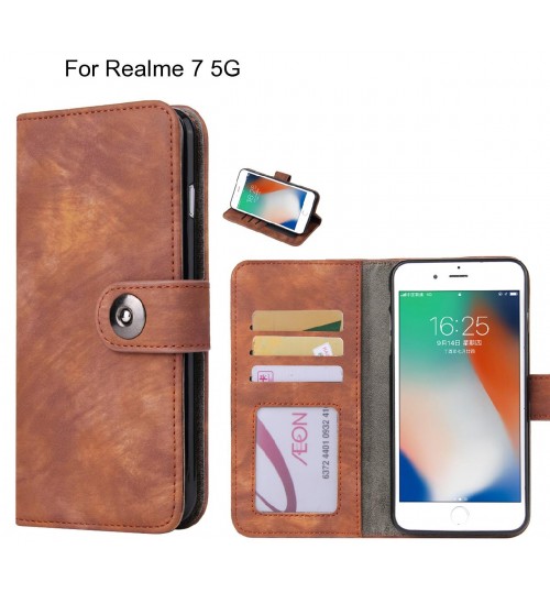 Realme 7 5g Case Retro Leather Wallet Case - Brown
