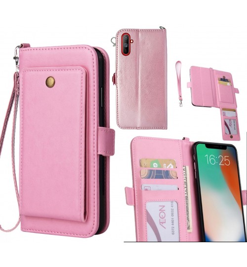 Realme C3 Case Retro Leather Wallet Case - Pink