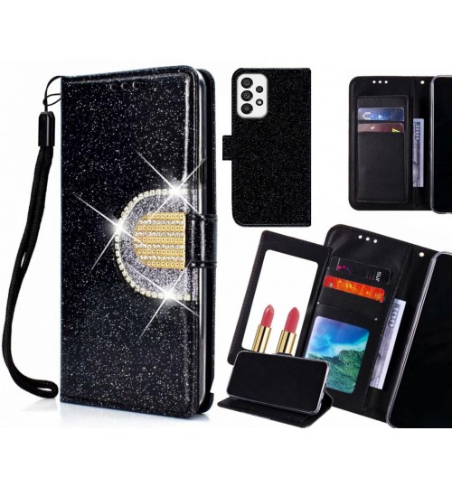 Samsung Galaxy A73 5g Case Glaring Wallet Leather Case With Mirror - Black