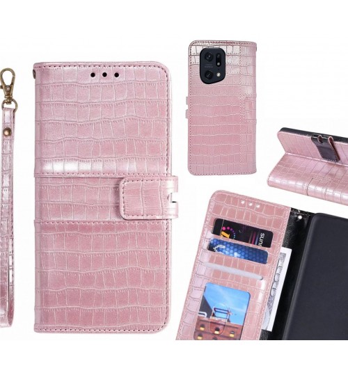 Oppo Find X5 Pro Case Croco Wallet Leather Case - Pink