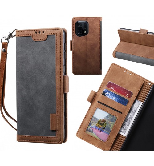 Oppo Find X5 Case Wallet Denim Leather Case Cover - Grey