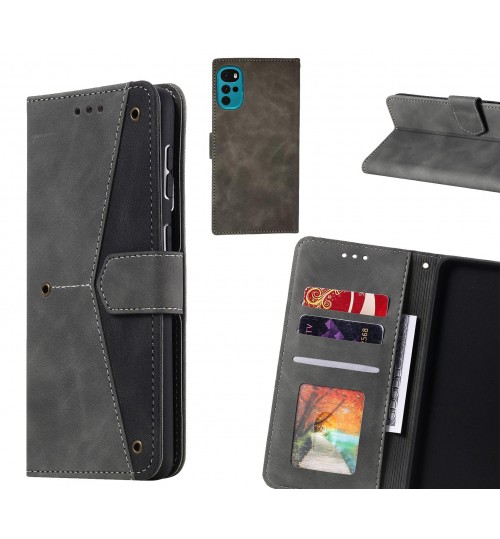 Moto G22 Case Wallet Denim Leather Case Cover - Black
