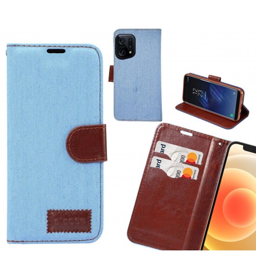 Oppo Find X5 Case Wallet Case Denim Leather Case - Faded Light Blue