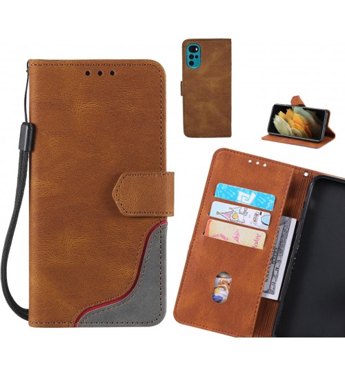 Moto G22 Case Wallet Denim Leather Case - Brown