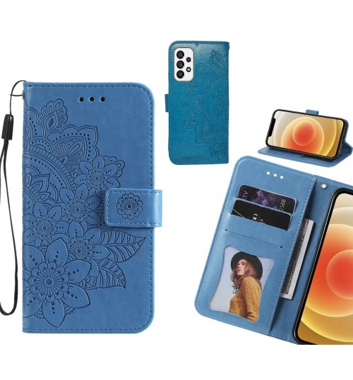 Samsung Galaxy A73 5g Case Embossed Floral Leather Wallet Case - Blue