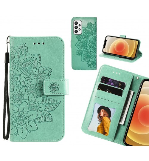 Samsung Galaxy A73 5g Case Embossed Floral Leather Wallet Case - Green