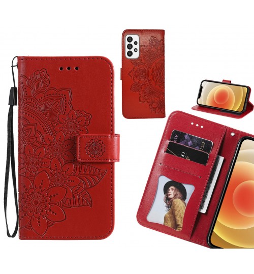 Samsung Galaxy A73 5g Case Embossed Floral Leather Wallet Case - Red
