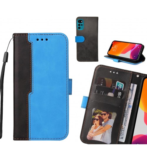 Moto G22 Case Wallet Denim Leather Case Cover - Blue