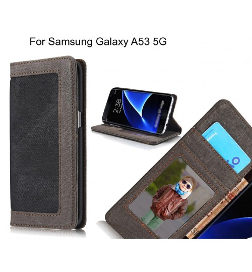 Samsung Galaxy A53 5g Case Contrast Denim Folio Wallet Case - Black