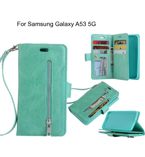 Samsung Galaxy A53 5g Case 10 Cards Slots Wallet Leather Case With Zip - Green