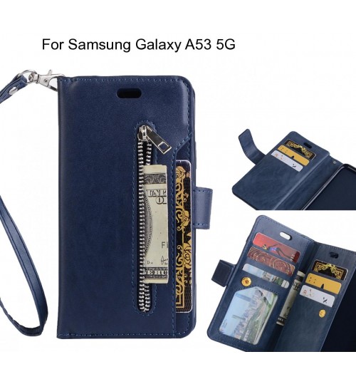 Samsung Galaxy A53 5g Case 10 Cards Slots Wallet Leather Case With Zip - Blue