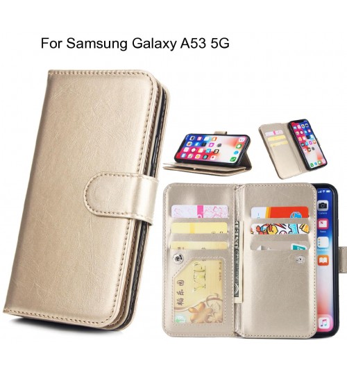 Samsung Galaxy A53 5g Case Triple Wallet Leather Case 9 Card Slots - Gold