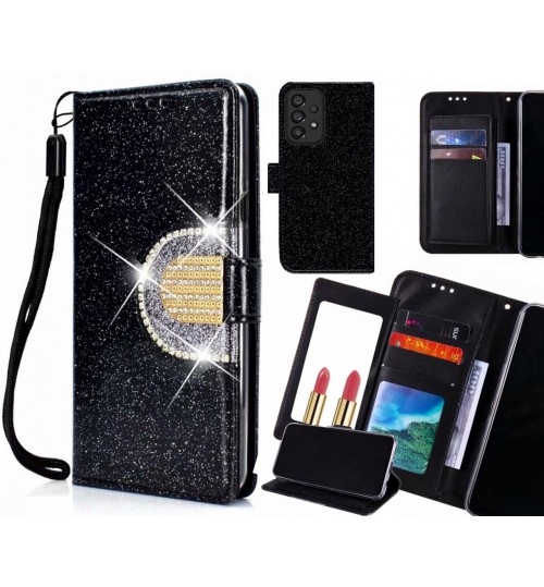 Samsung Galaxy A53 5g Case Glaring Wallet Leather Case With Mirror - Black