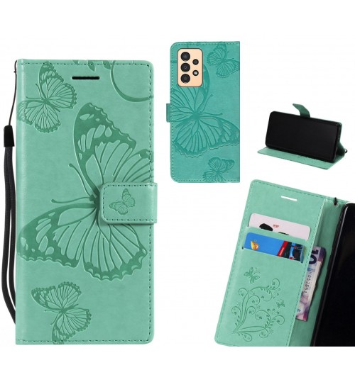 Samsung Galaxy A13 Case Embossed Butterfly Wallet Leather Case - Green