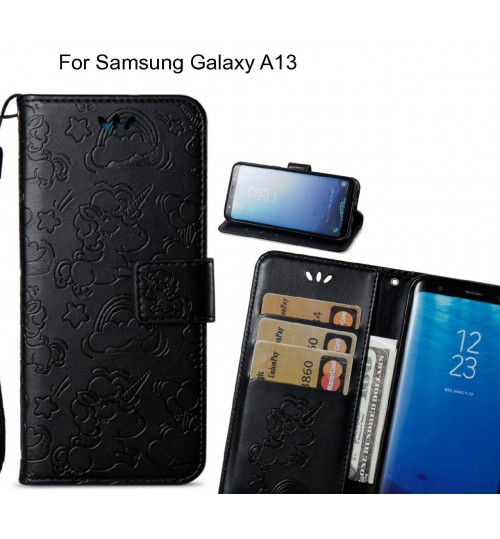 Samsung Galaxy A13  Case Leather Wallet Case Embossed Unicon Pattern - Black