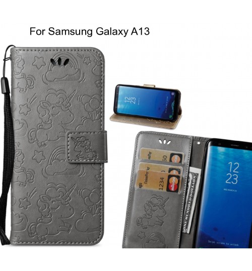 Samsung Galaxy A13  Case Leather Wallet Case Embossed Unicon Pattern - Grey