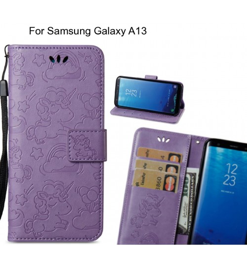 Samsung Galaxy A13  Case Leather Wallet Case Embossed Unicon Pattern - Purple