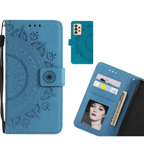 Samsung Galaxy A13 Case Mandala Embossed Leather Wallet Case - Blue