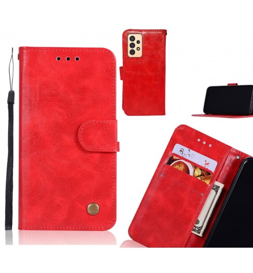 Samsung Galaxy A13 Case Vintage Fine Leather Wallet Case - Red