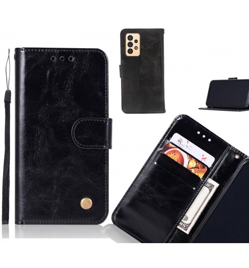 Samsung Galaxy A13 Case Vintage Fine Leather Wallet Case - Black