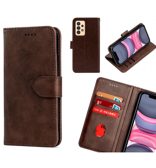 Samsung Galaxy A13 Case Premium Leather Id Wallet Case - Dark Brown