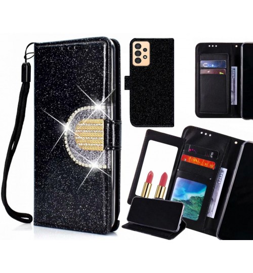 Samsung Galaxy A13 Case Glaring Wallet Leather Case With Mirror - Black