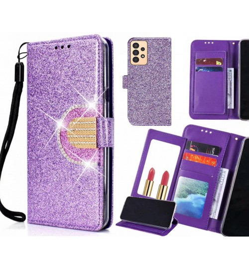 Samsung Galaxy A13 Case Glaring Wallet Leather Case With Mirror - Purple