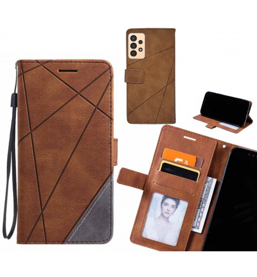 Samsung Galaxy A13 Case Wallet Premium Denim Leather Cover - Brown