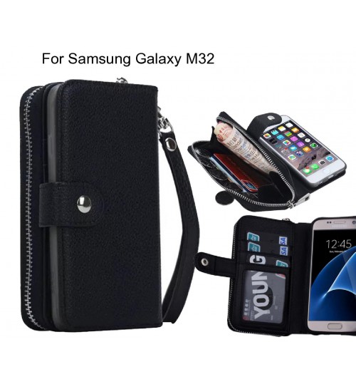 Samsung Galaxy M32 Case Coin Wallet Case Full Wallet Leather Case - Black