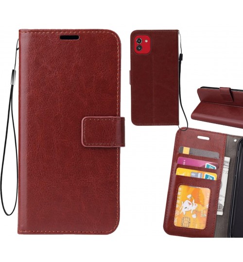 Samsung Galaxy A03 Case Fine Leather Wallet Case - Brown