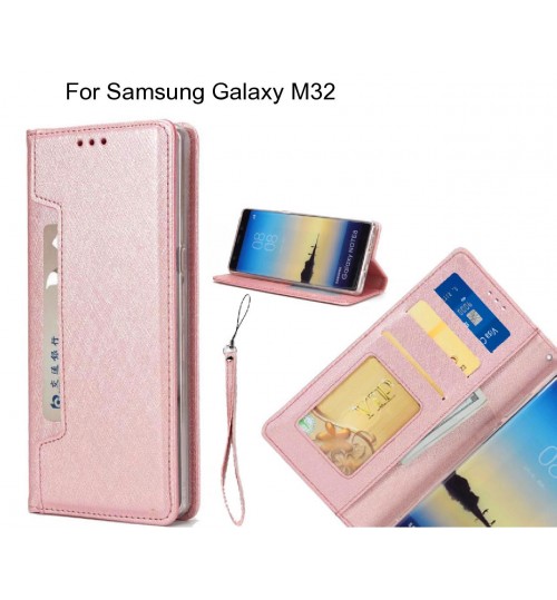 Samsung Galaxy M32 Case Silk Texture Leather Wallet Case - Rose Gold