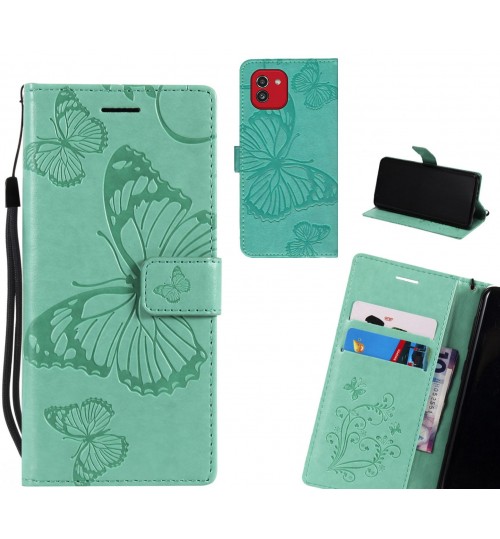 Samsung Galaxy A03 Case Embossed Butterfly Wallet Leather Case - Green