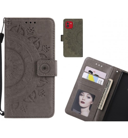 Samsung Galaxy A03 Case Mandala Embossed Leather Wallet Case - Grey