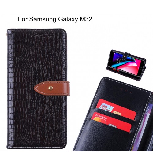 Samsung Galaxy M32 case croco pattern leather wallet case