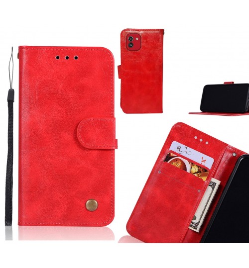 Samsung Galaxy A03 Case Vintage Fine Leather Wallet Case - Red