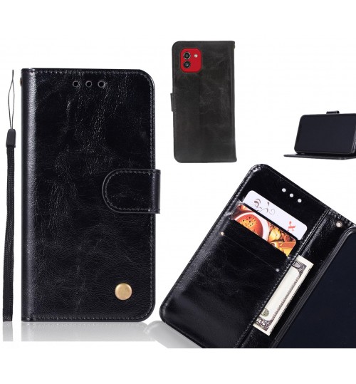 Samsung Galaxy A03 Case Vintage Fine Leather Wallet Case - Black