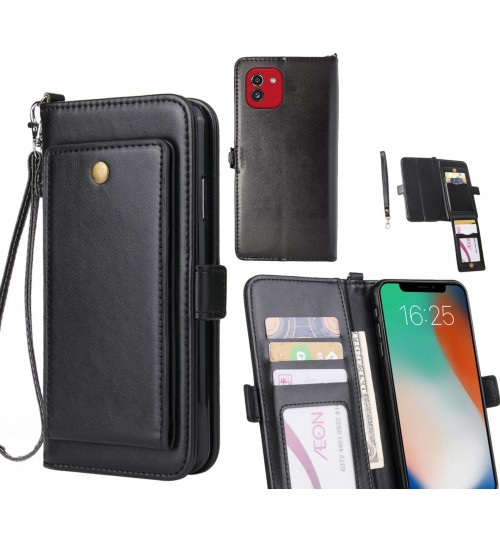 Samsung Galaxy A03 Case Retro Leather Wallet Case - Black