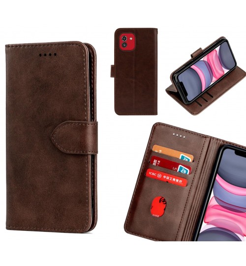 Samsung Galaxy A03 Case Premium Leather Id Wallet Case - Dark Brown
